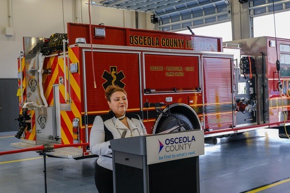 Osceola Commission Chairwoman Viviana Janer speaks at the Station 45 uncoupling on Tuesday.