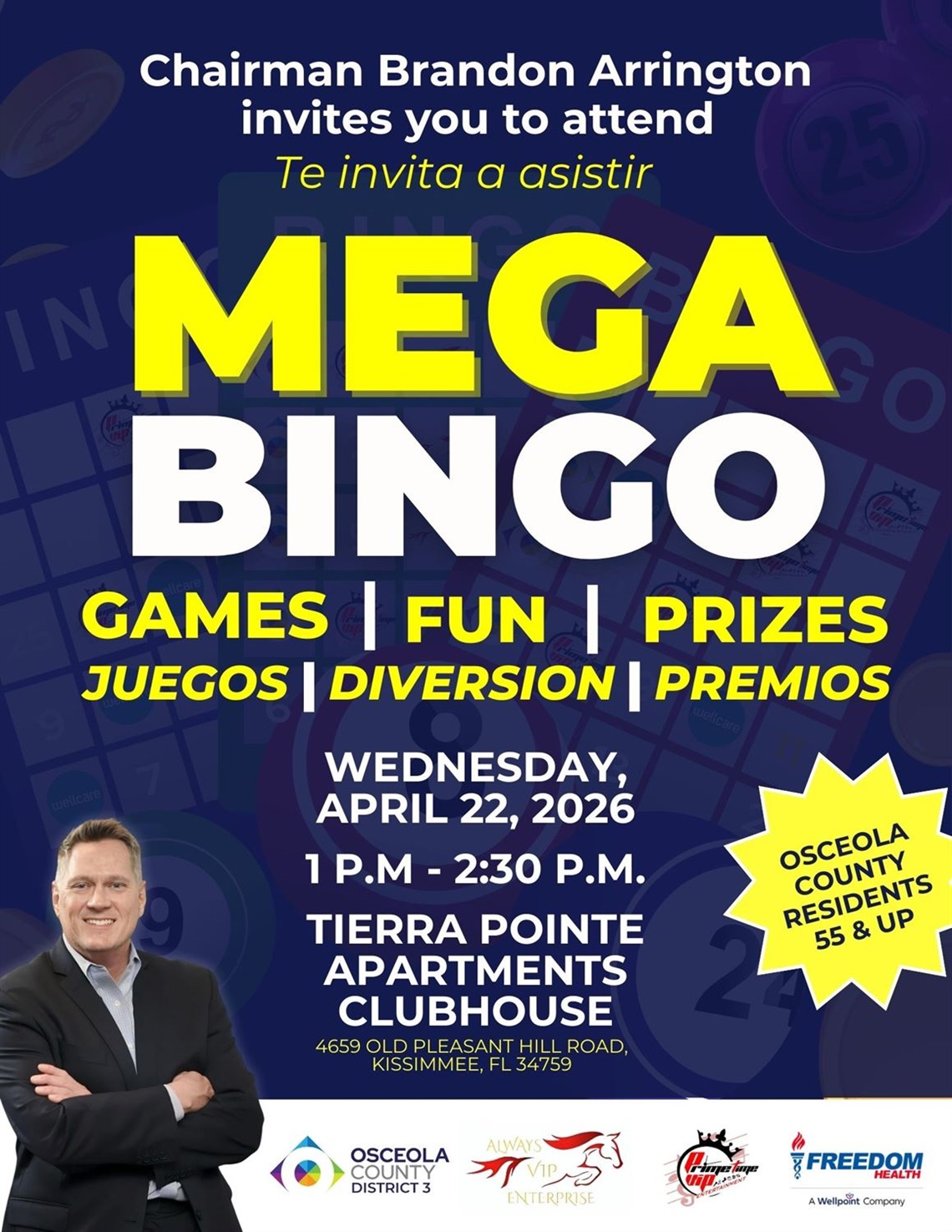 Commissioner Brandon Arrington invites you to attend Bingo Fun Day!