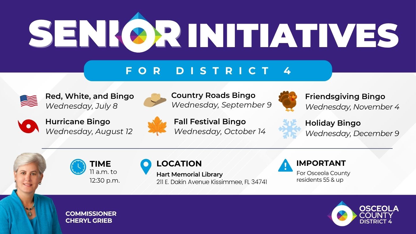 Come join us for a lively morning of bingo, connection, and prizes. This activity is a great way to connect with others and enjoy some classic fun! This bingo event will be held monthly at the Hart Memorial Library in Downtown Kissimmee.