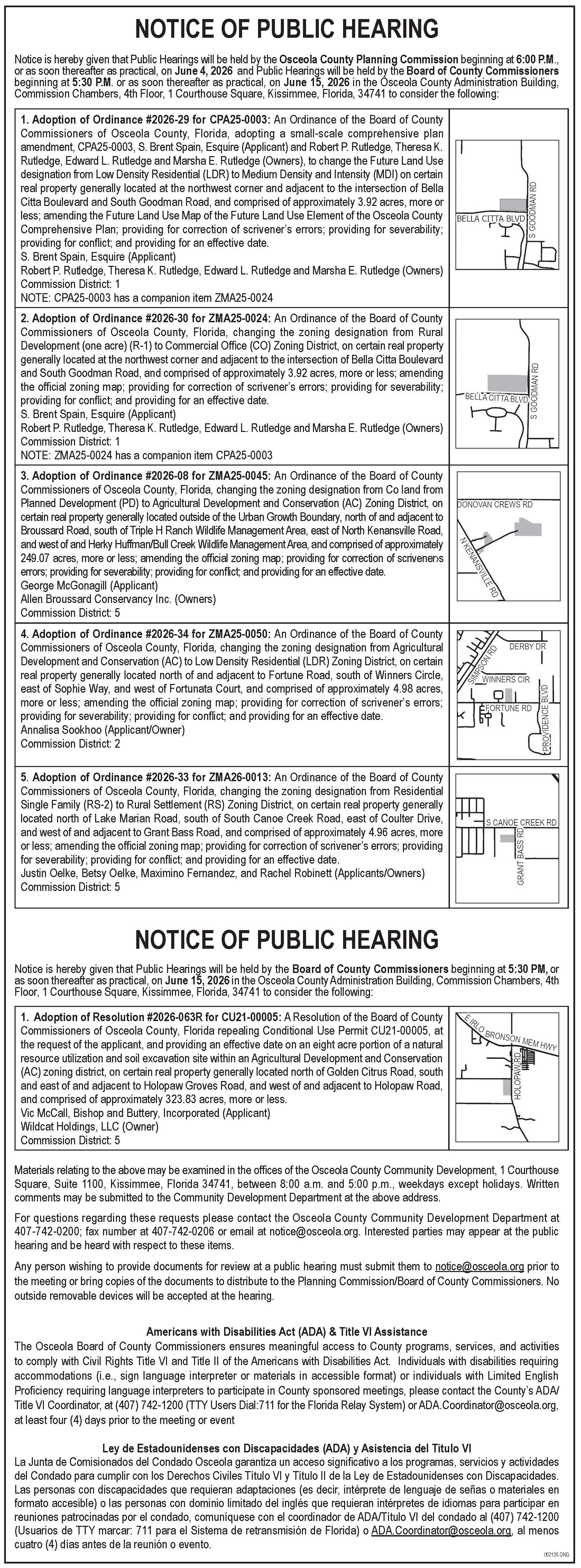 Newspaper ad for public hearing notice
