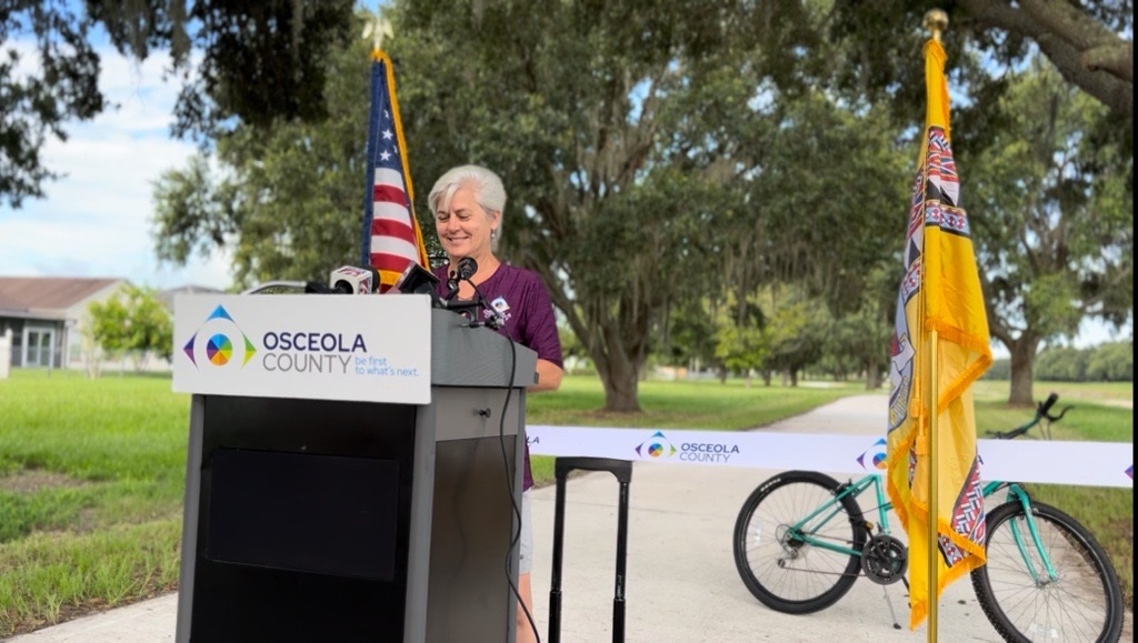 County Commissioner Cheryl Grieb (D4) delivers remarks on the opening of the Kissimmee-St. Cloud Connector Trail.
