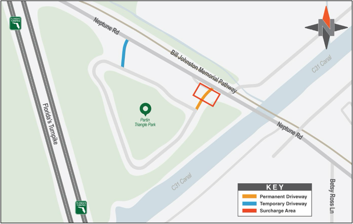 As soon as Thursday, August 14, the entrance to Partin Triangle Park will be temporarily relocated approximately 500 feet west of its current location.