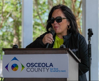 City of Kissimmee Mayor, Jackie Espinosa, giving remarks at the April 9, 2025 Fair Housing Walk Event